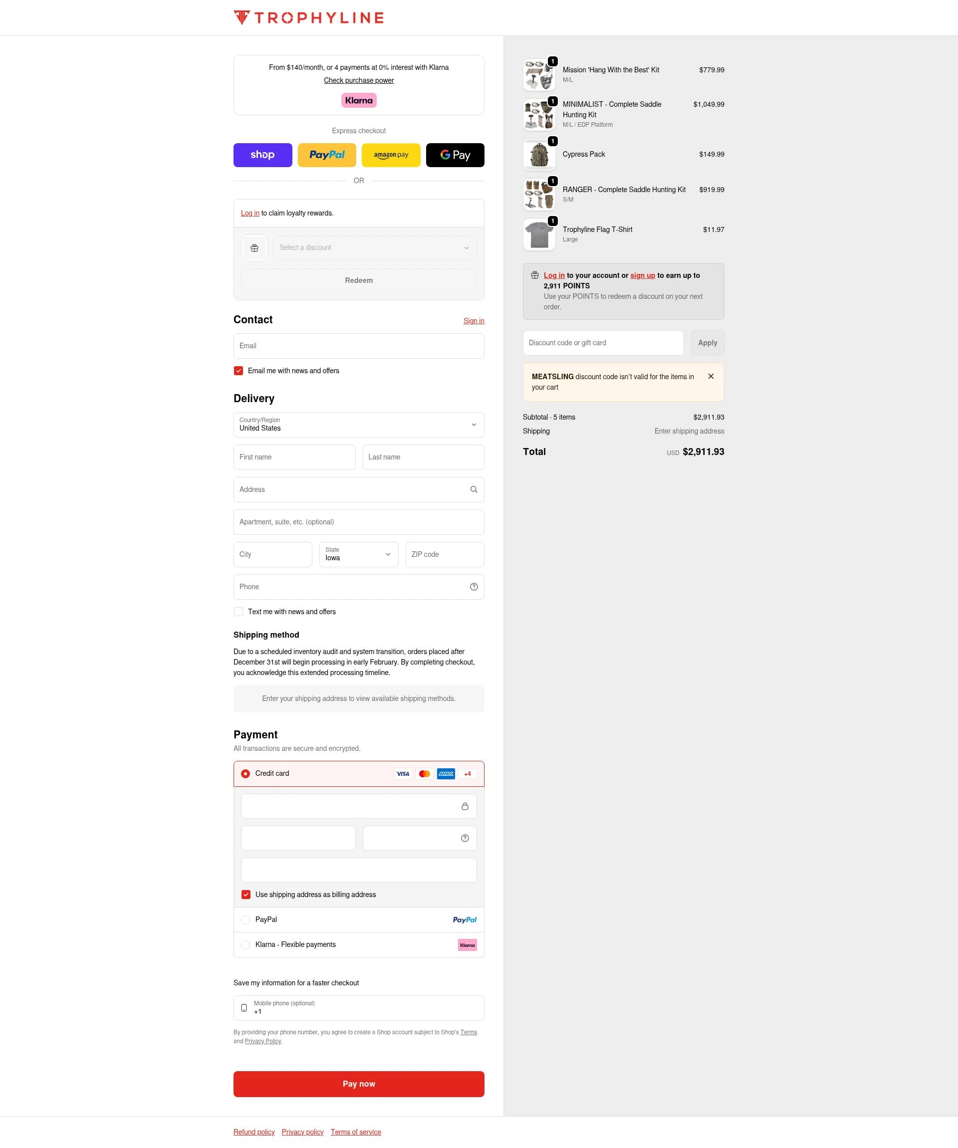 Trophyline checkout page showing Trophyline discount code box | Screenshot taken by SimplyCodes community member on Feb 1, 2026