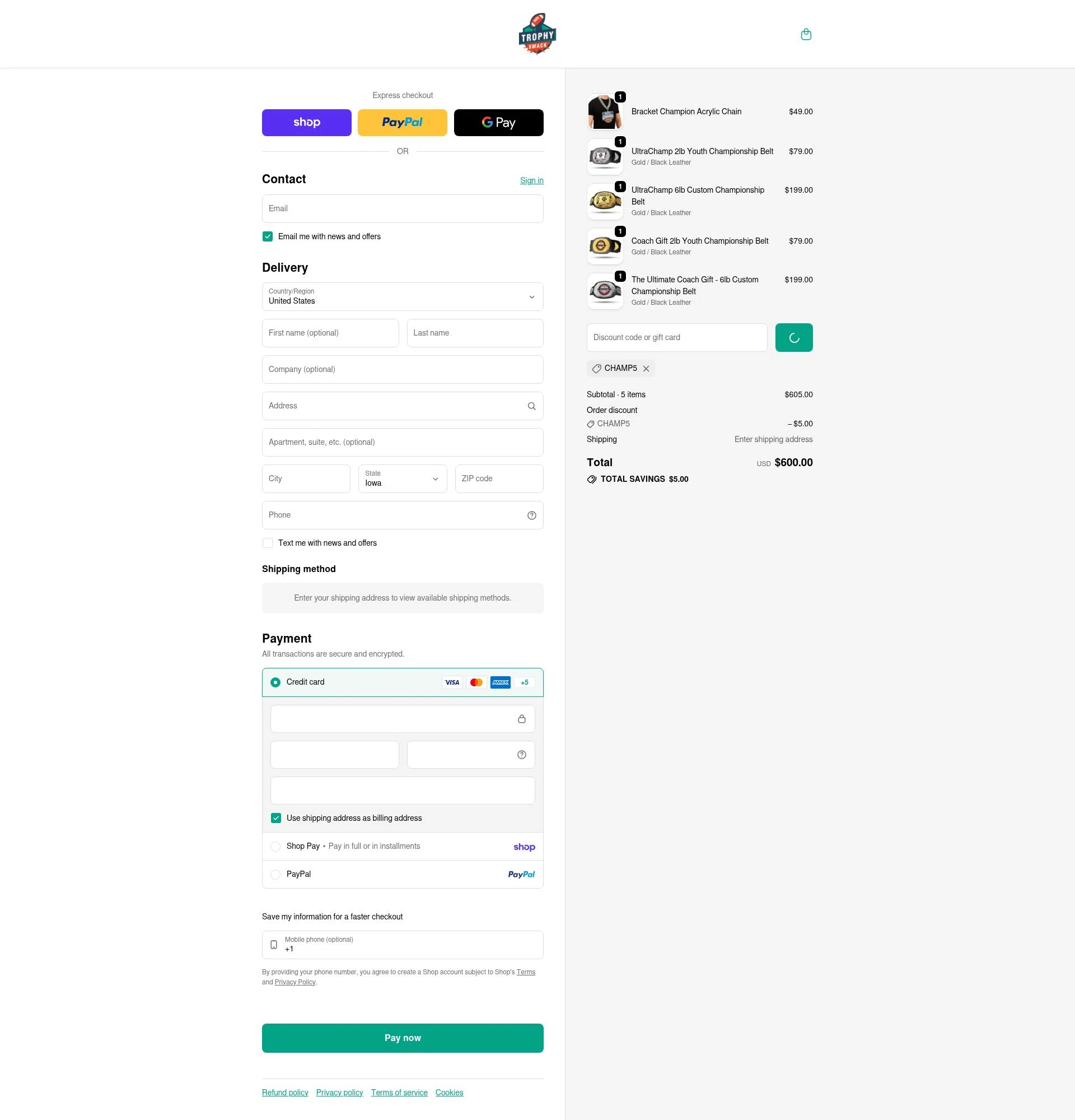 TrophySmack checkout page showing TrophySmack discount code box | Screenshot taken by SimplyCodes community member on Feb 19, 2026