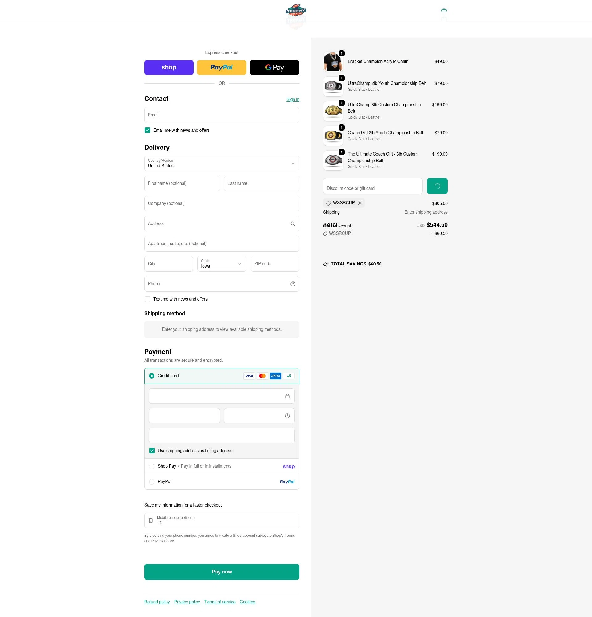 TrophySmack checkout page showing TrophySmack discount code box | Screenshot taken by SimplyCodes community member on Feb 19, 2026