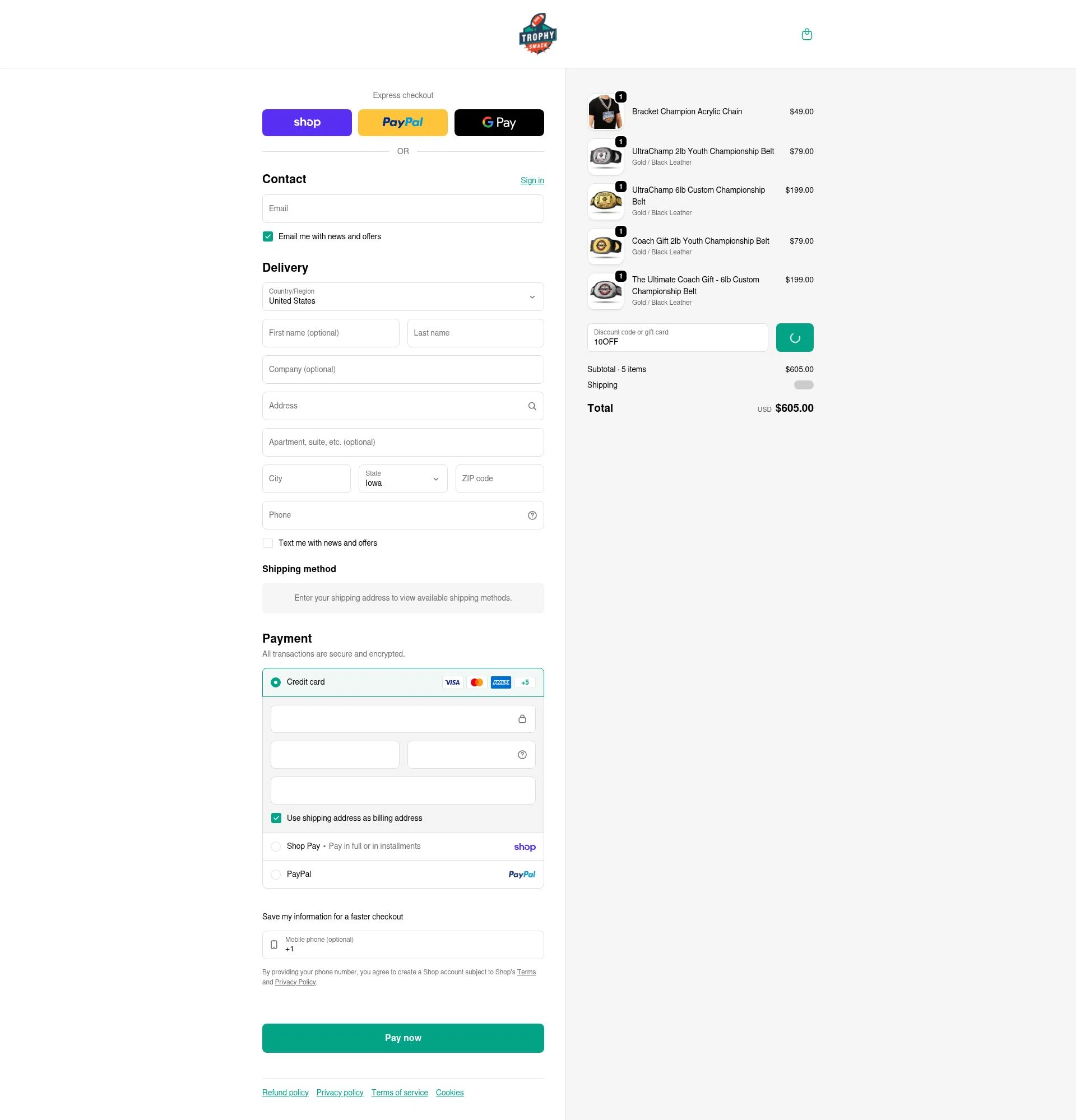 TrophySmack checkout page showing TrophySmack discount code box | Screenshot taken by SimplyCodes community member on Feb 19, 2026