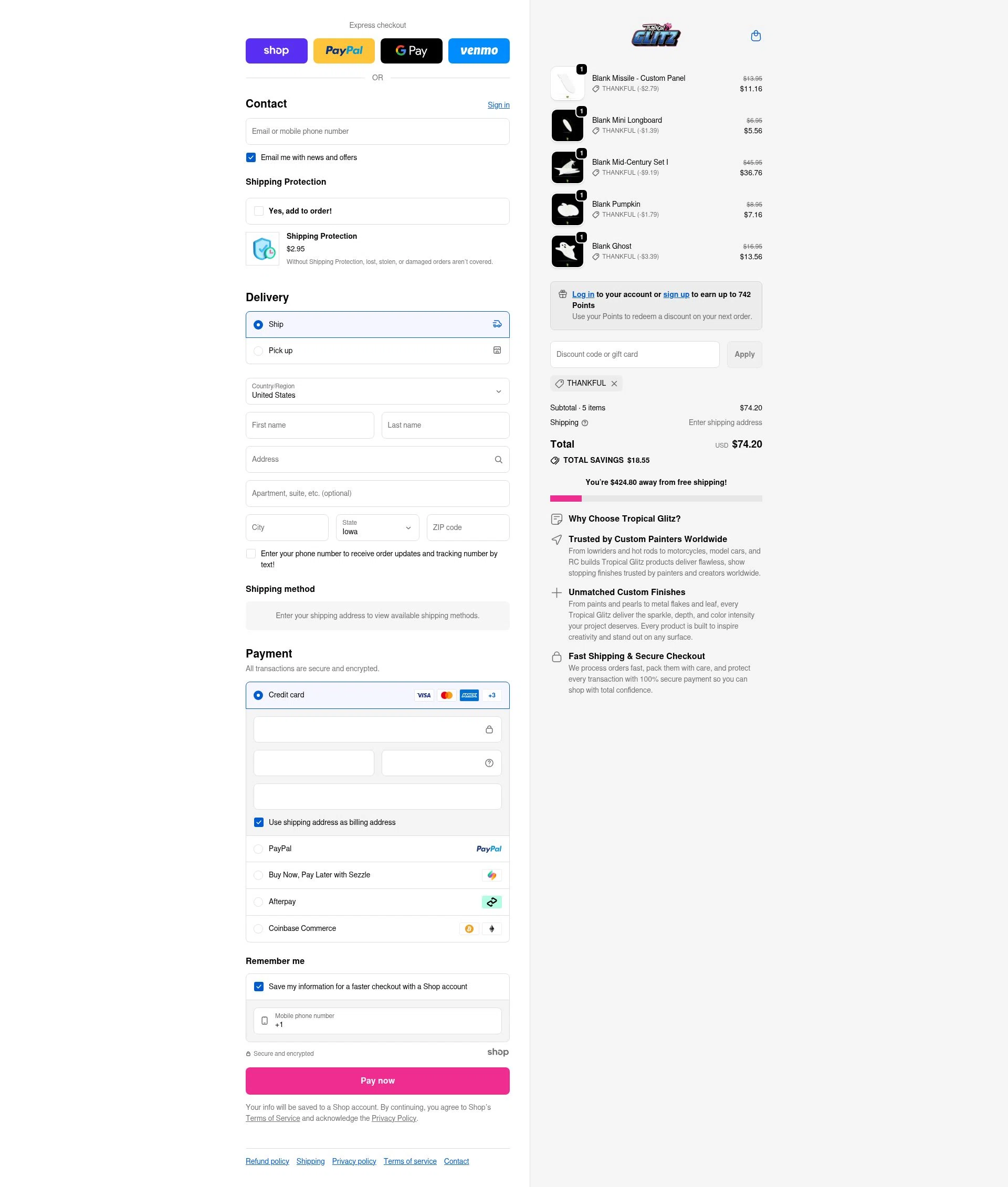 Tropical Glitz checkout page showing Tropical Glitz discount code box | Screenshot taken by SimplyCodes community member on Nov 30, 2025