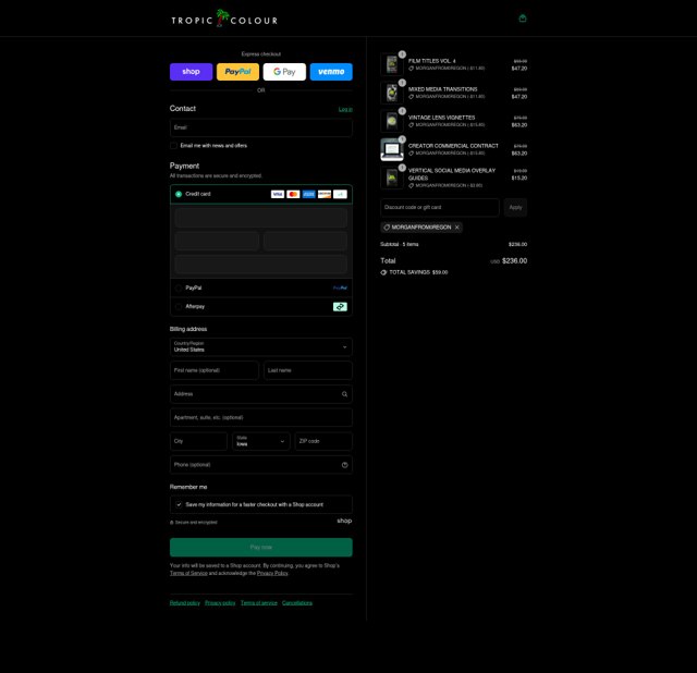 Tropic Colour checkout page showing Tropic Colour discount code box | Screenshot taken by SimplyCodes community member on Sep 4, 2025