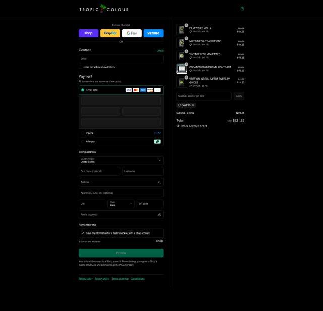 Tropic Colour checkout page showing Tropic Colour discount code box | Screenshot taken by SimplyCodes community member on Sep 4, 2025