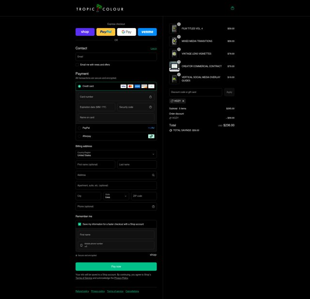 Tropic Colour checkout page showing Tropic Colour discount code box | Screenshot taken by SimplyCodes community member on Sep 4, 2025