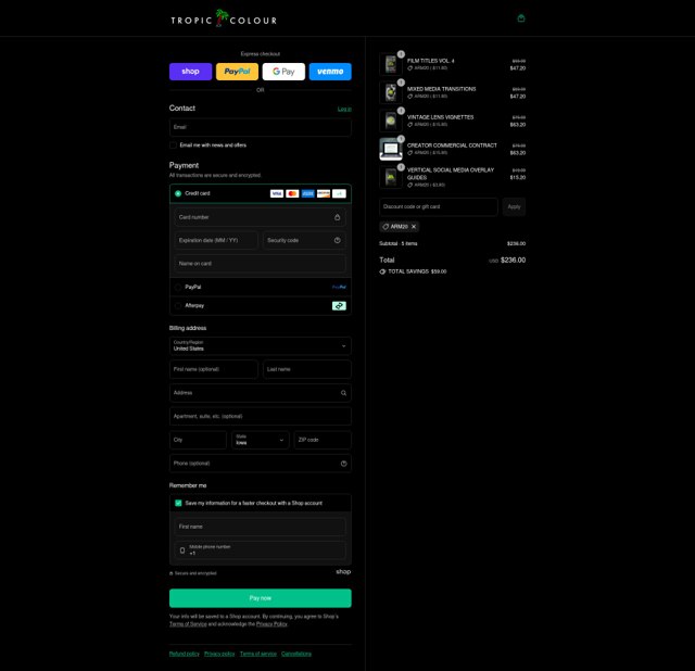Tropic Colour checkout page showing Tropic Colour discount code box | Screenshot taken by SimplyCodes community member on Sep 4, 2025