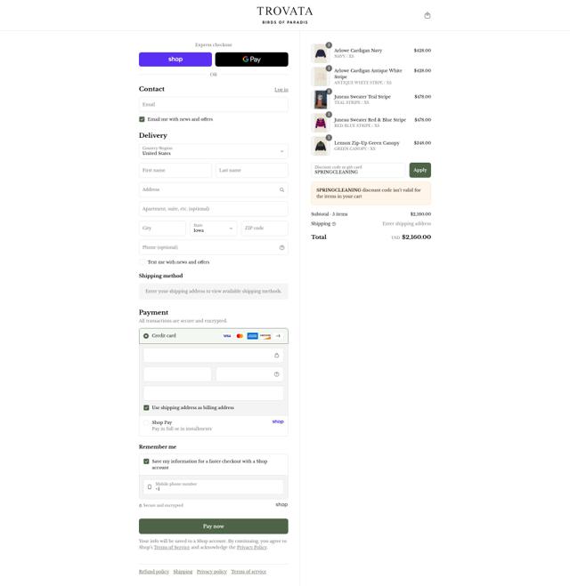 Trovata checkout page showing Trovata promo code box | Screenshot taken by SimplyCodes community member on Sep 5, 2025