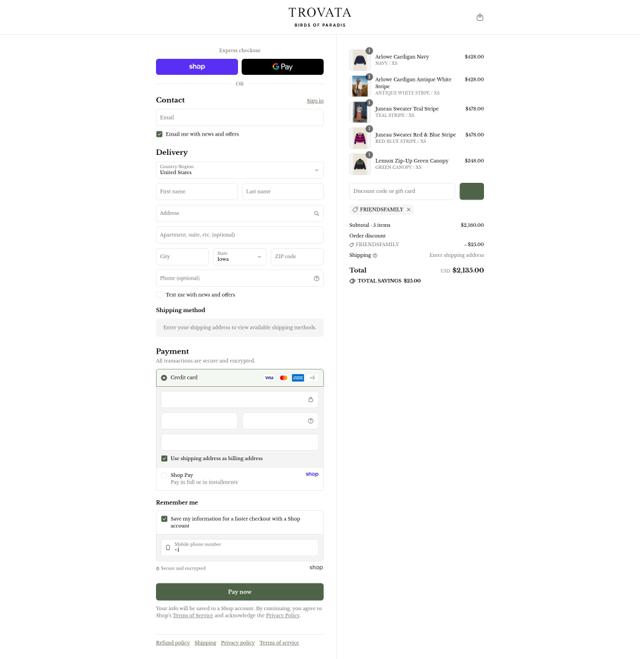 Trovata checkout page showing Trovata promo code box | Screenshot taken by SimplyCodes community member on Sep 13, 2025
