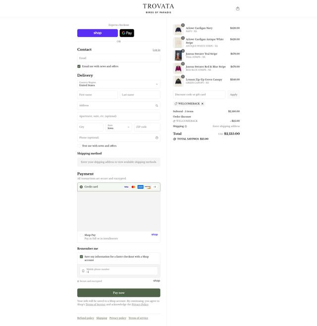 Trovata checkout page showing Trovata promo code box | Screenshot taken by SimplyCodes community member on Sep 5, 2025