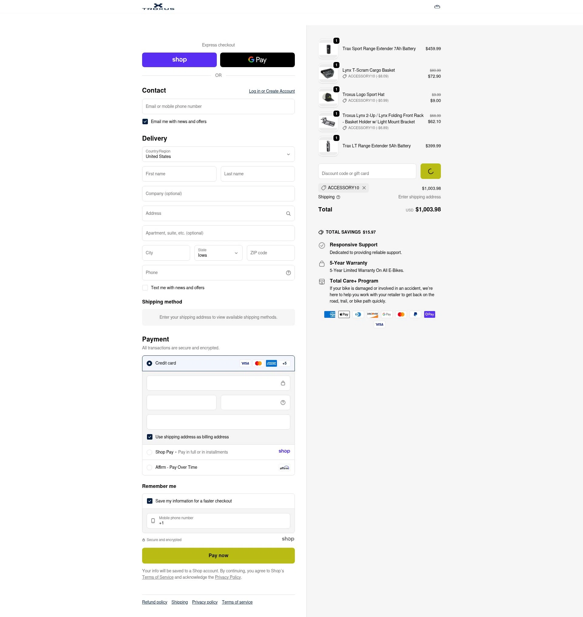 TROXUS checkout page showing TROXUS discount code box | Screenshot taken by SimplyCodes community member on Jan 5, 2026