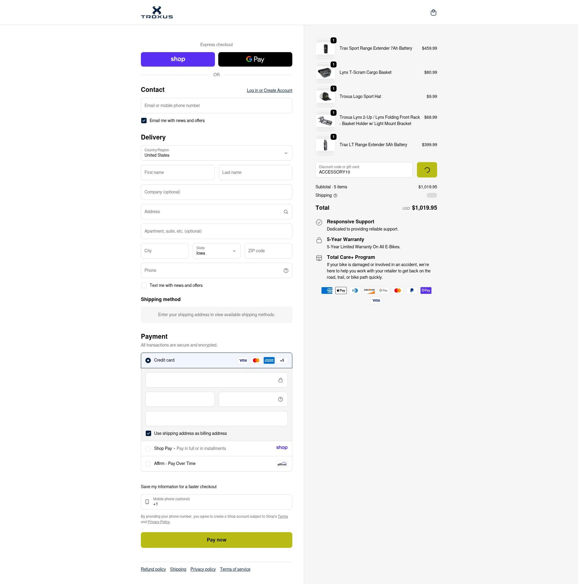 TROXUS checkout page showing TROXUS discount code box | Screenshot taken by SimplyCodes community member on Jan 10, 2026
