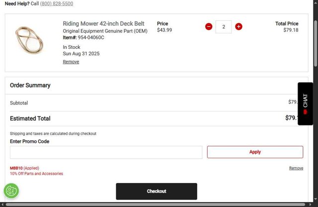 Troy-Bilt checkout page showing Troy-Bilt promo code box | Screenshot taken by SimplyCodes community member on Aug 31, 2025