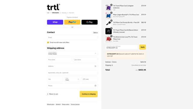 Trtl checkout page showing Trtl discount code box | Screenshot taken by SimplyCodes community member on Sep 16, 2025