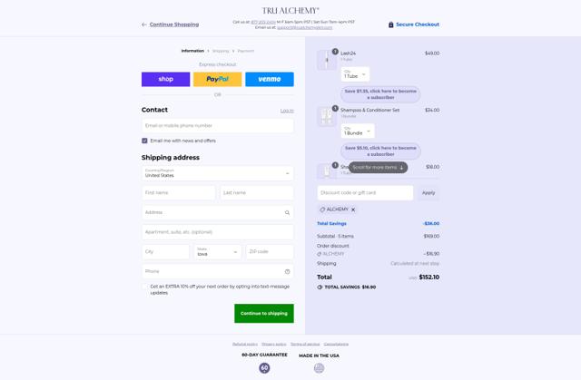 Tru Alchemy checkout page showing Tru Alchemy discount code box | Screenshot taken by SimplyCodes community member on Sep 1, 2025