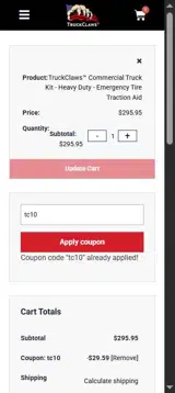 Truck Claws coupon verification screenshot