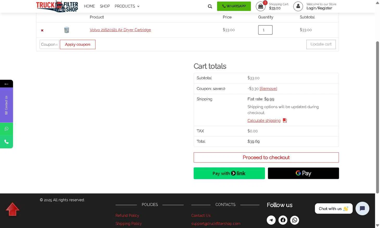 Truck Filter Shop checkout page showing Truck Filter Shop promo code box | Screenshot taken by SimplyCodes community member on Dec 7, 2025