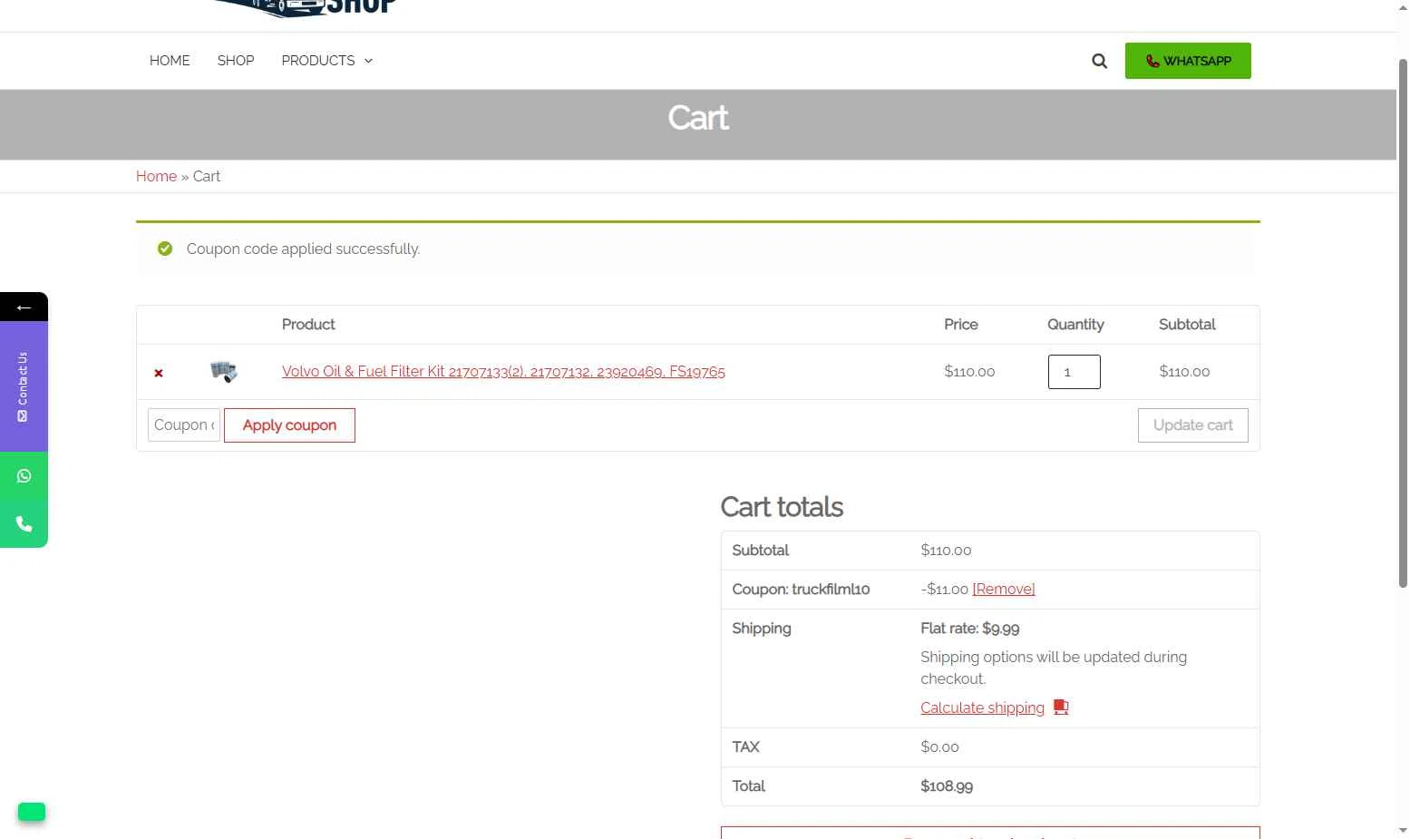 Truck Filter Shop checkout page showing Truck Filter Shop promo code box | Screenshot taken by SimplyCodes community member on Sep 22, 2025