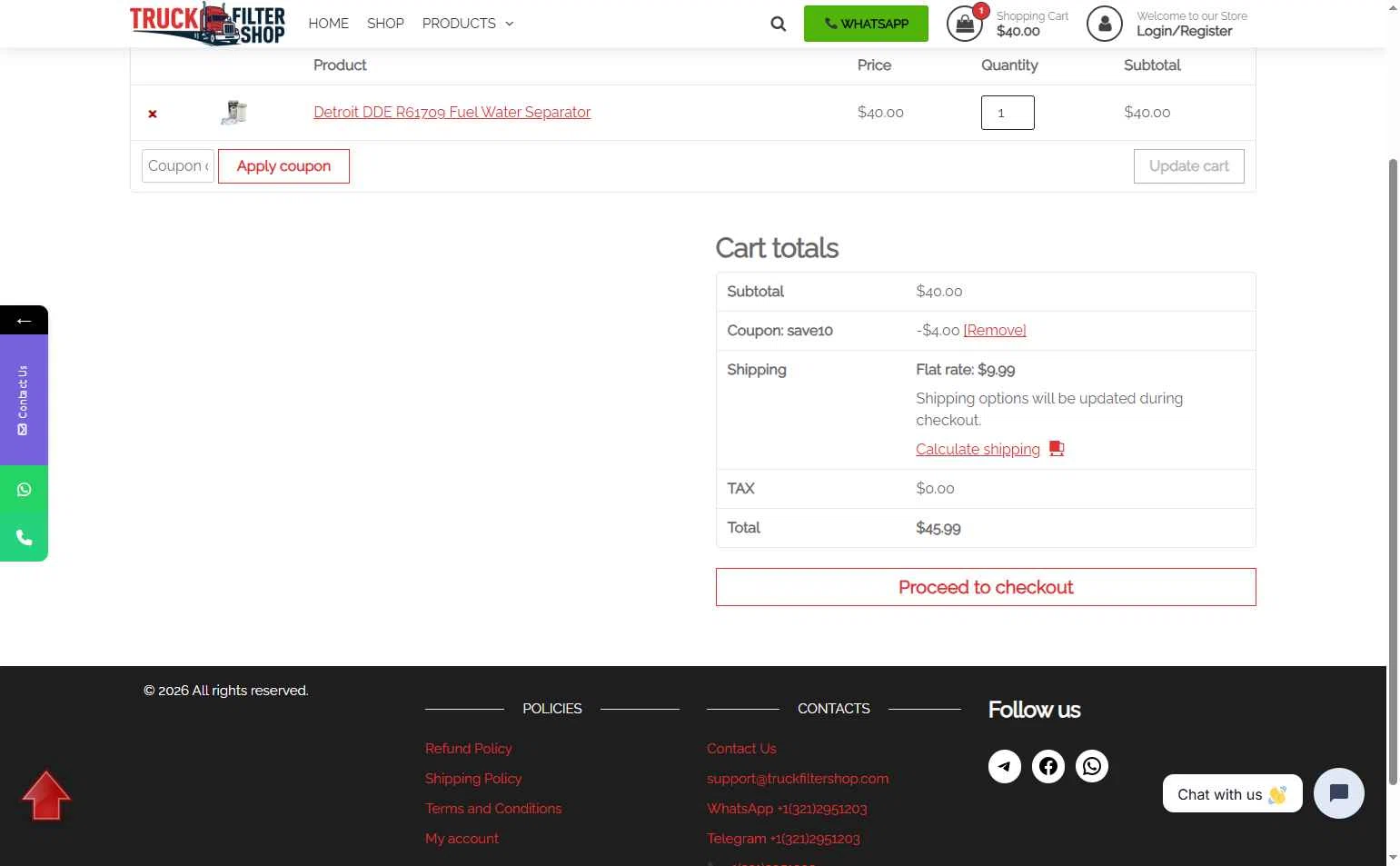 Truck Filter Shop checkout page showing Truck Filter Shop promo code box | Screenshot taken by SimplyCodes community member on Jan 21, 2026