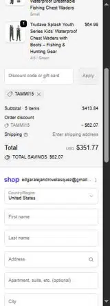 Tammi15 coupon verification screenshot