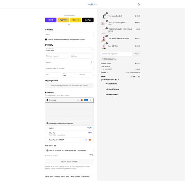True Beauty Glow checkout page showing True Beauty Glow discount code box | Screenshot taken by SimplyCodes community member on Sep 15, 2025