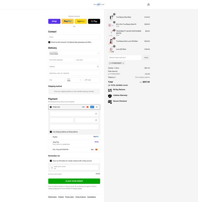 True Beauty Glow checkout page showing True Beauty Glow discount code box | Screenshot taken by SimplyCodes community member on Sep 11, 2025