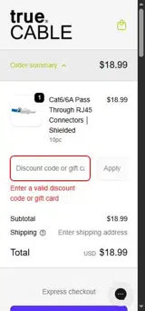 trueCABLE coupon verification screenshot