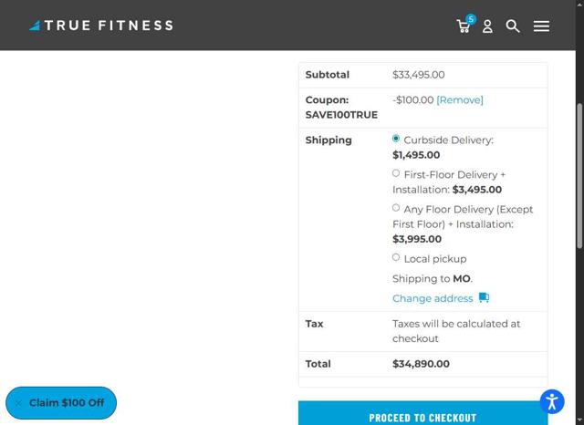 TRUE Fitness checkout page showing TRUE Fitness discount code box | Screenshot taken by SimplyCodes community member on Sep 17, 2025