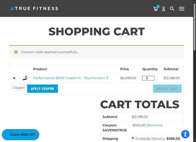 TRUE Fitness checkout page showing TRUE Fitness discount code box | Screenshot taken by SimplyCodes community member on Sep 18, 2025
