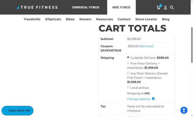 TRUE Fitness checkout page showing TRUE Fitness discount code box | Screenshot taken by SimplyCodes community member on Sep 16, 2025