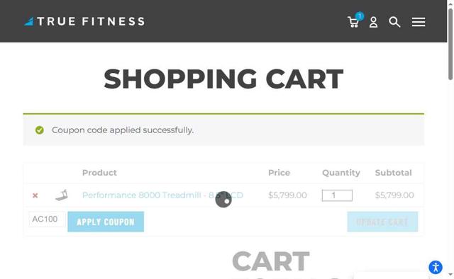TRUE Fitness checkout page showing TRUE Fitness discount code box | Screenshot taken by SimplyCodes community member on Jul 29, 2025
