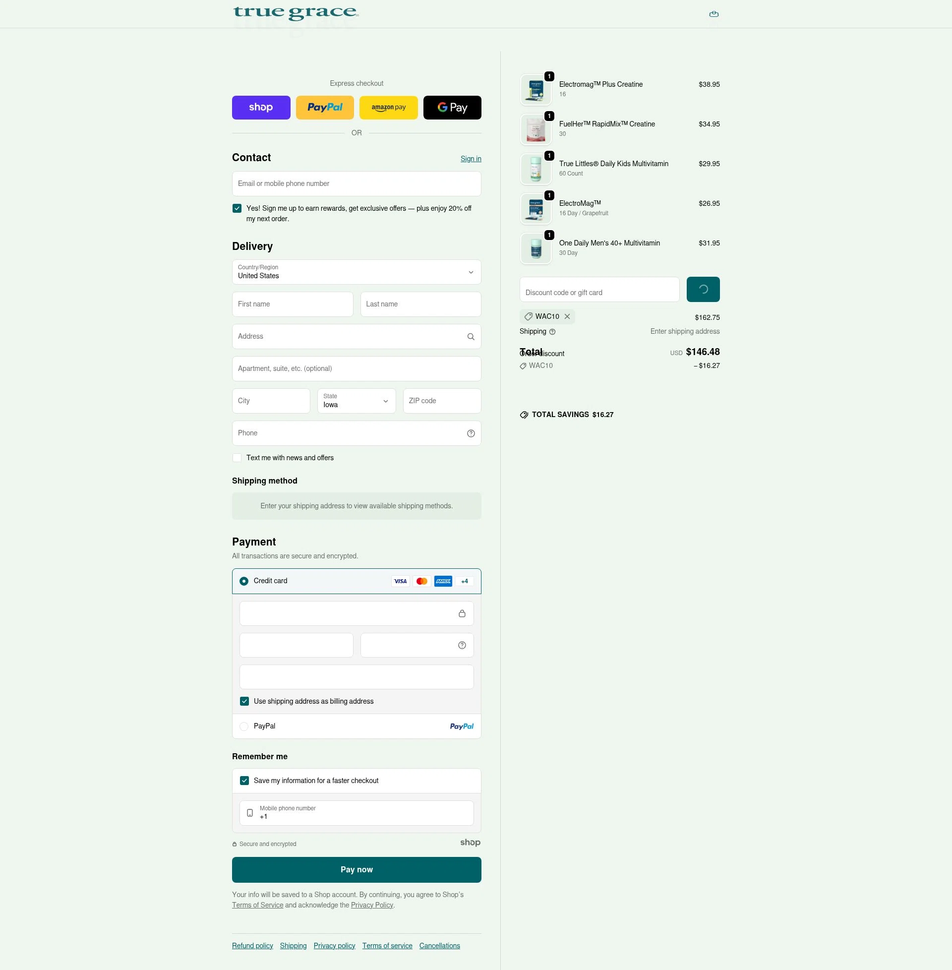 True Grace checkout page showing True Grace discount code box | Screenshot taken by SimplyCodes community member on Jan 2, 2026