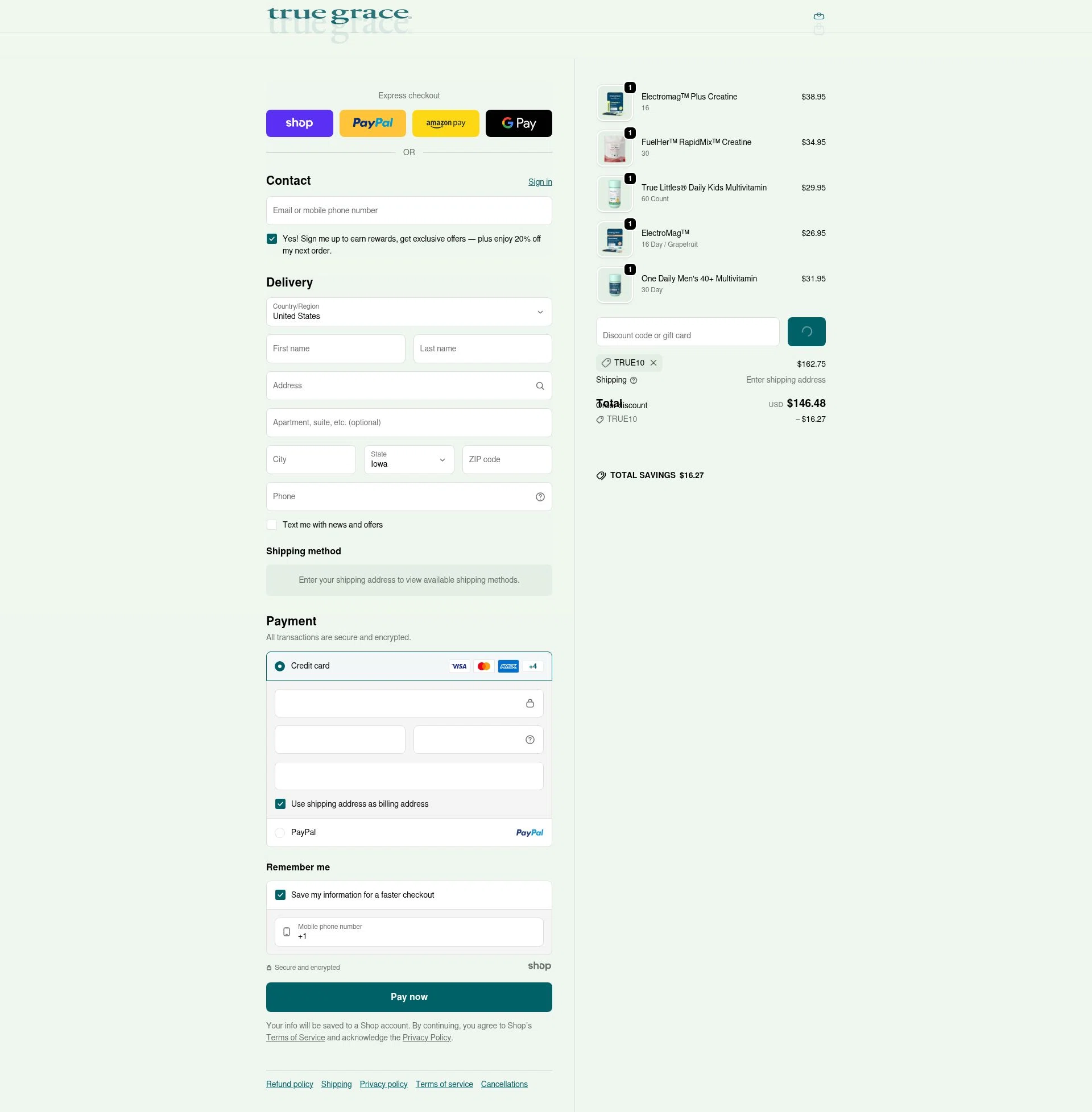 True Grace checkout page showing True Grace discount code box | Screenshot taken by SimplyCodes community member on Jan 2, 2026