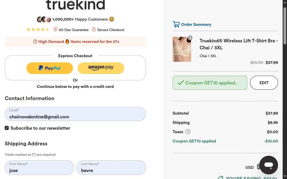Truekind checkout page showing Truekind discount code box | Screenshot taken by SimplyCodes community member on Dec 22, 2025