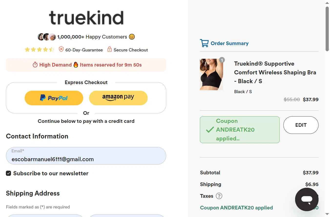 Truekind checkout page showing Truekind discount code box | Screenshot taken by SimplyCodes community member on Dec 21, 2025