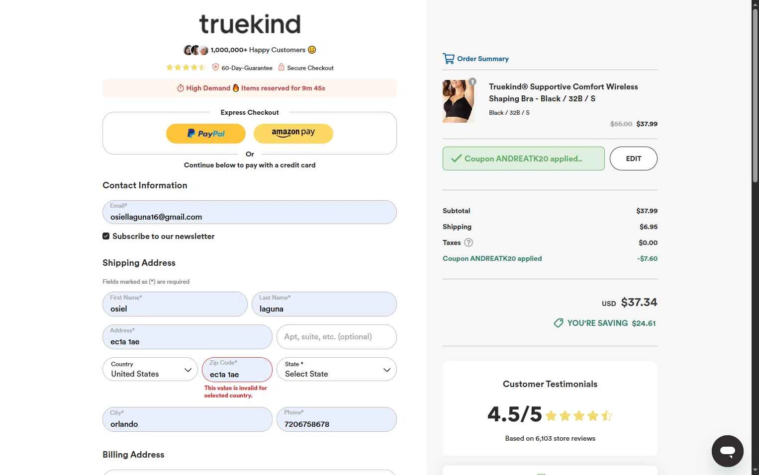Truekind checkout page showing Truekind discount code box | Screenshot taken by SimplyCodes community member on Dec 10, 2025