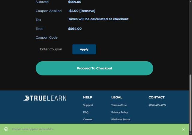 TrueLearn checkout page showing TrueLearn coupon code box | Screenshot taken by SimplyCodes community member on Jul 30, 2025