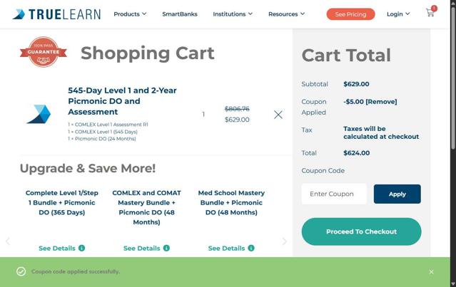 TrueLearn checkout page showing TrueLearn coupon code box | Screenshot taken by SimplyCodes community member on Jul 22, 2025