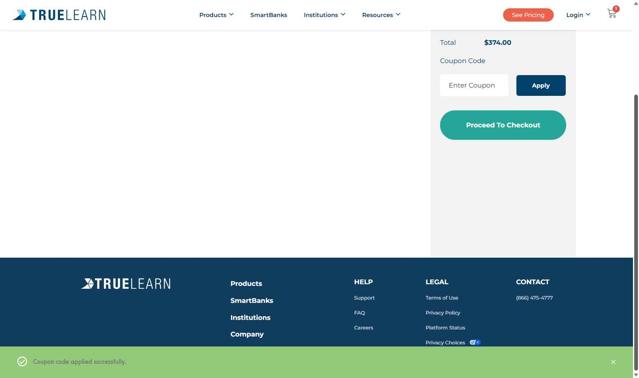 TrueLearn checkout page showing TrueLearn coupon code box | Screenshot taken by SimplyCodes community member on Jul 22, 2025