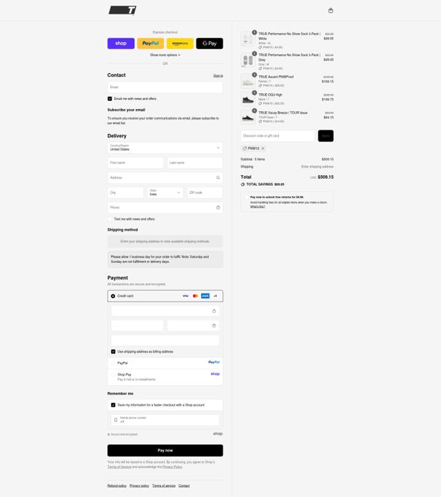 True Linkswear checkout page showing True Linkswear discount code box | Screenshot taken by SimplyCodes community member on Sep 12, 2025
