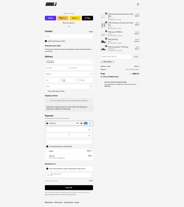 True Linkswear checkout page showing True Linkswear discount code box | Screenshot taken by SimplyCodes community member on Sep 12, 2025