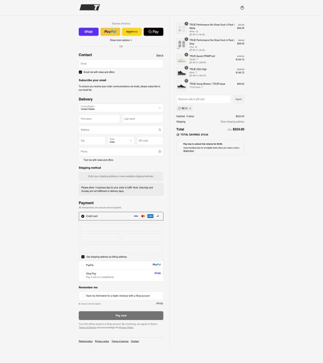 True Linkswear checkout page showing True Linkswear discount code box | Screenshot taken by SimplyCodes community member on Sep 12, 2025