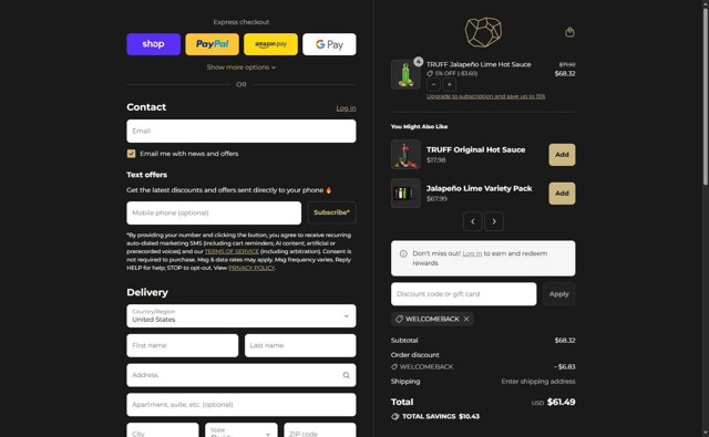 Truff checkout page showing Truff discount code box | Screenshot taken by SimplyCodes community member on Sep 2, 2025