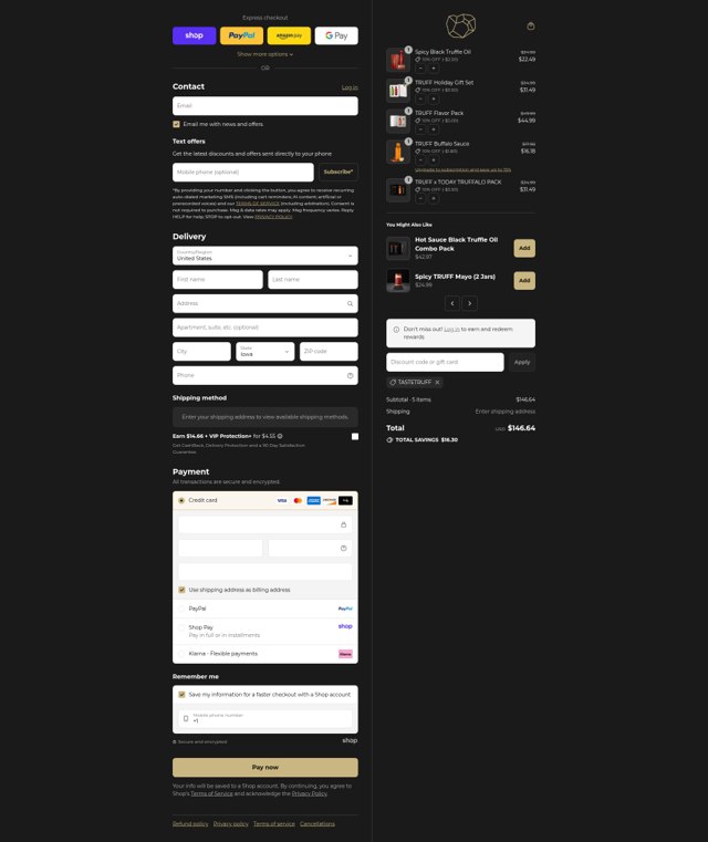 Truff checkout page showing Truff discount code box | Screenshot taken by SimplyCodes community member on Sep 2, 2025