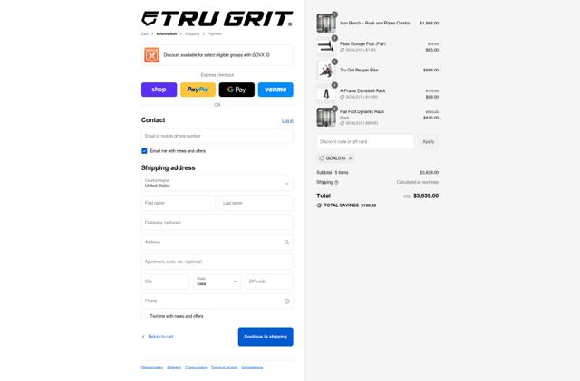 Tru Grit Fitness checkout page showing Tru Grit Fitness promo code box | Screenshot taken by SimplyCodes community member on Sep 8, 2025