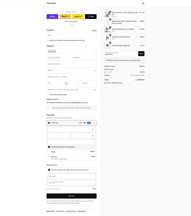 Truhair checkout page showing Truhair discount code box | Screenshot taken by SimplyCodes community member on Sep 11, 2025