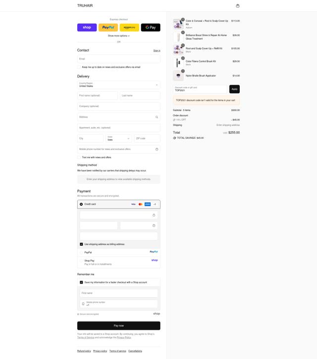 Truhair checkout page showing Truhair discount code box | Screenshot taken by SimplyCodes community member on Sep 11, 2025