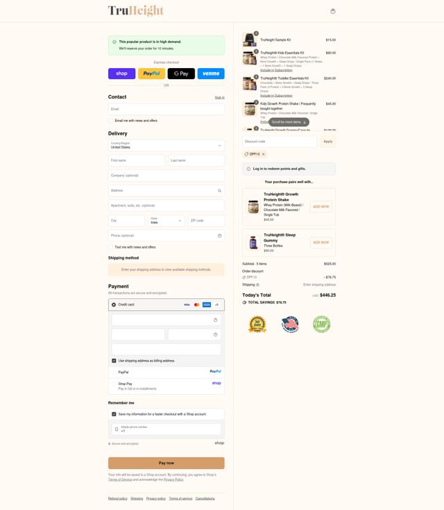 TruHeight checkout page showing TruHeight discount code box | Screenshot taken by SimplyCodes community member on Sep 10, 2025