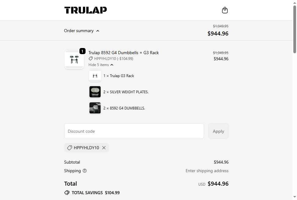 Trulap checkout page showing Trulap coupon code box | Screenshot taken by SimplyCodes community member on Feb 10, 2026