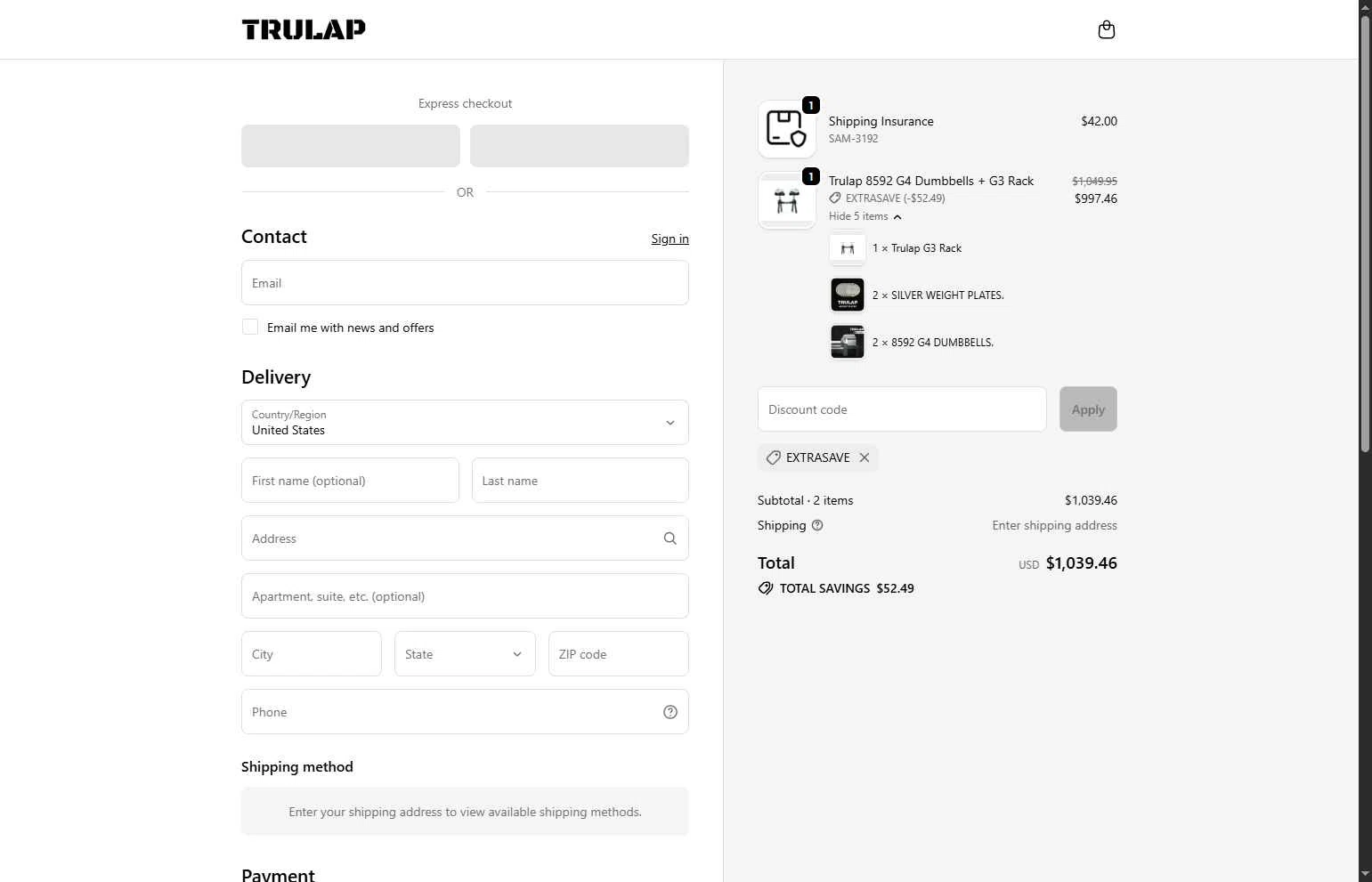 Trulap checkout page showing Trulap coupon code box | Screenshot taken by SimplyCodes community member on Feb 7, 2026