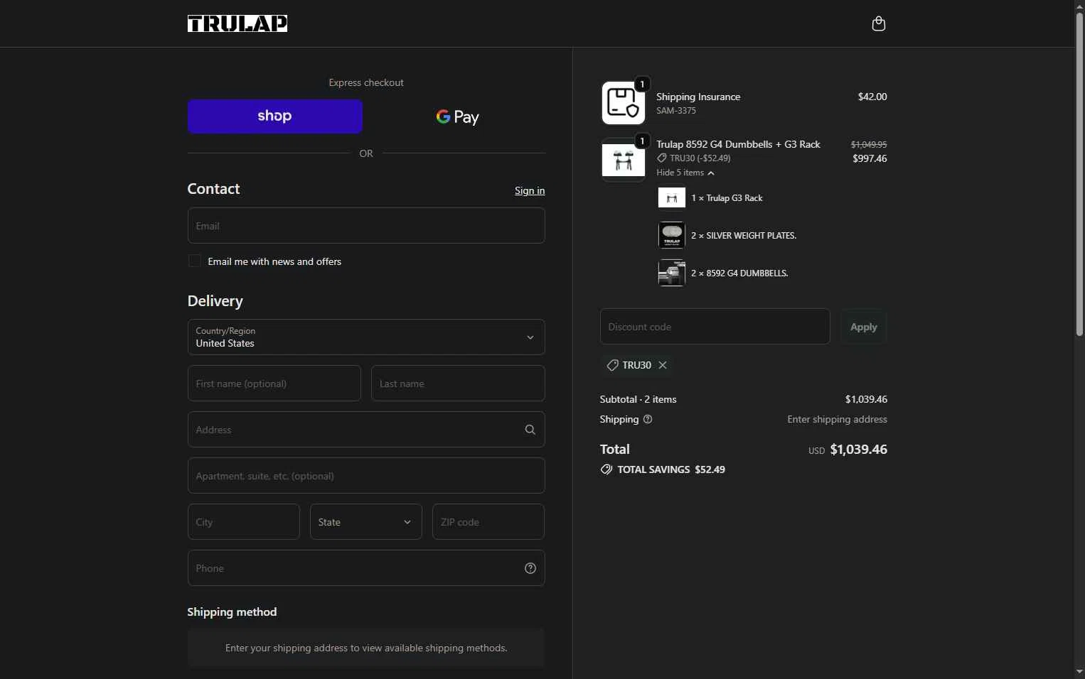 Trulap checkout page showing Trulap coupon code box | Screenshot taken by SimplyCodes community member on Feb 12, 2026