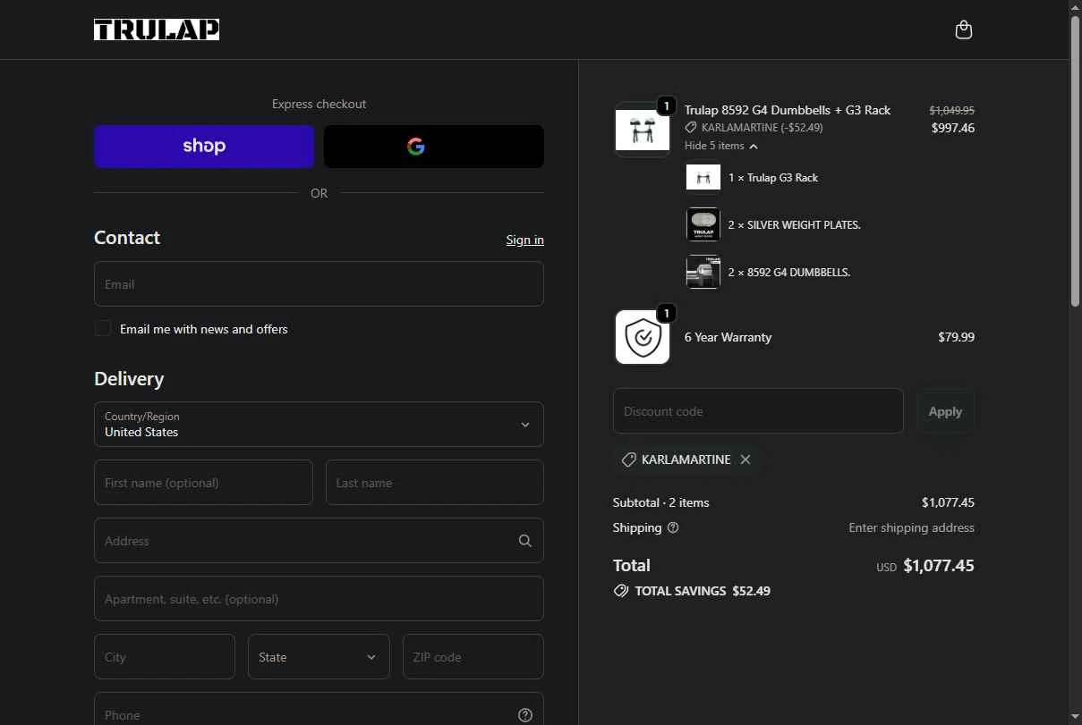 Trulap checkout page showing Trulap coupon code box | Screenshot taken by SimplyCodes community member on Feb 12, 2026